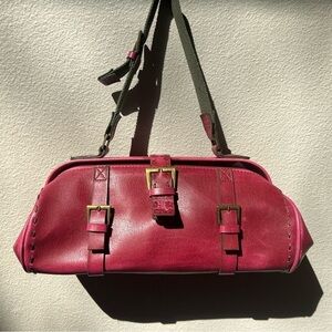 Matt & Nat Boho Red Barrel Shoulder Bag w/ Green Canvas Strap